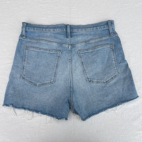 Madewell High-Rise Denim Shorts Frayed Hem Blue Wash Cotton Stretch Size 32 - Picture 2 of 13